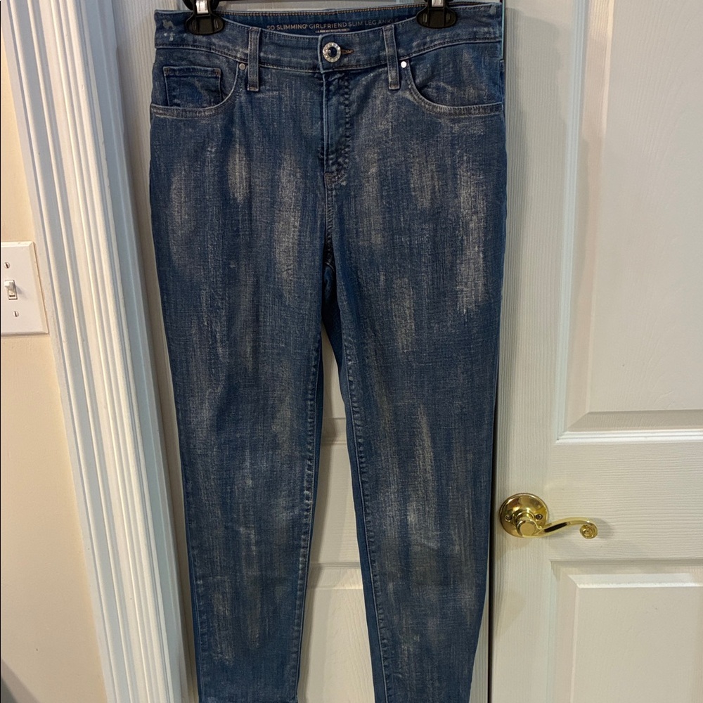 Chicos Silver Coated So Slimming Girlfriend Ankle Denim Jeans SZ 1R/8R